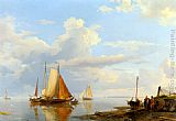 Johannes Hermanus Koekkoek Figures Coming Ashore in a Calm painting